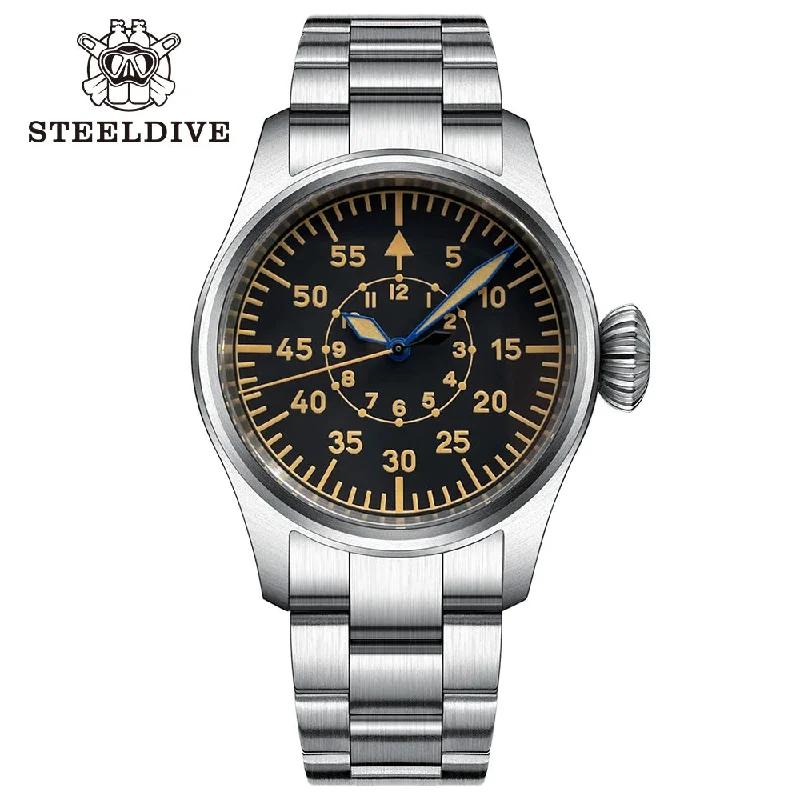men's pilot watches with scratch-resistant design -Steeldive SD1928B Military Field Pilot Watch men's pilot watches with scratch-resistant design -Steeldive SD1928B Military Field Pilot Watch