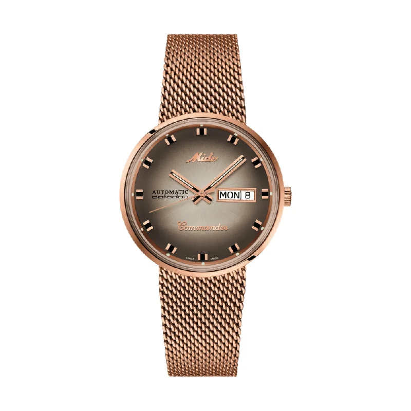 men's pilot watches with nylon straps -Commander Shade Silver Rose Gold-Tone
