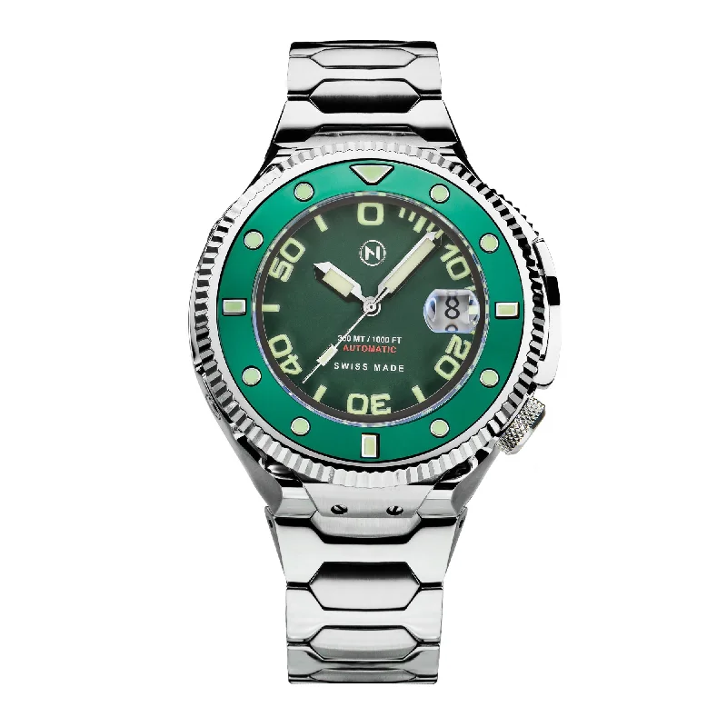 stylish men's skeletonized watches with mesh bracelet -Nove Atlantean II Swiss Automatic N003-07 Green stylish men's skeletonized watches with mesh bracelet -Nove Atlantean II Swiss Automatic N003-07 Green