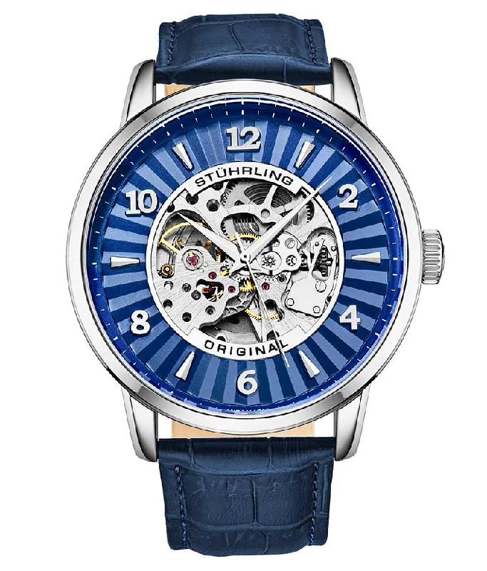Blue Dial/ Silver Case/ Blue Leather Strap