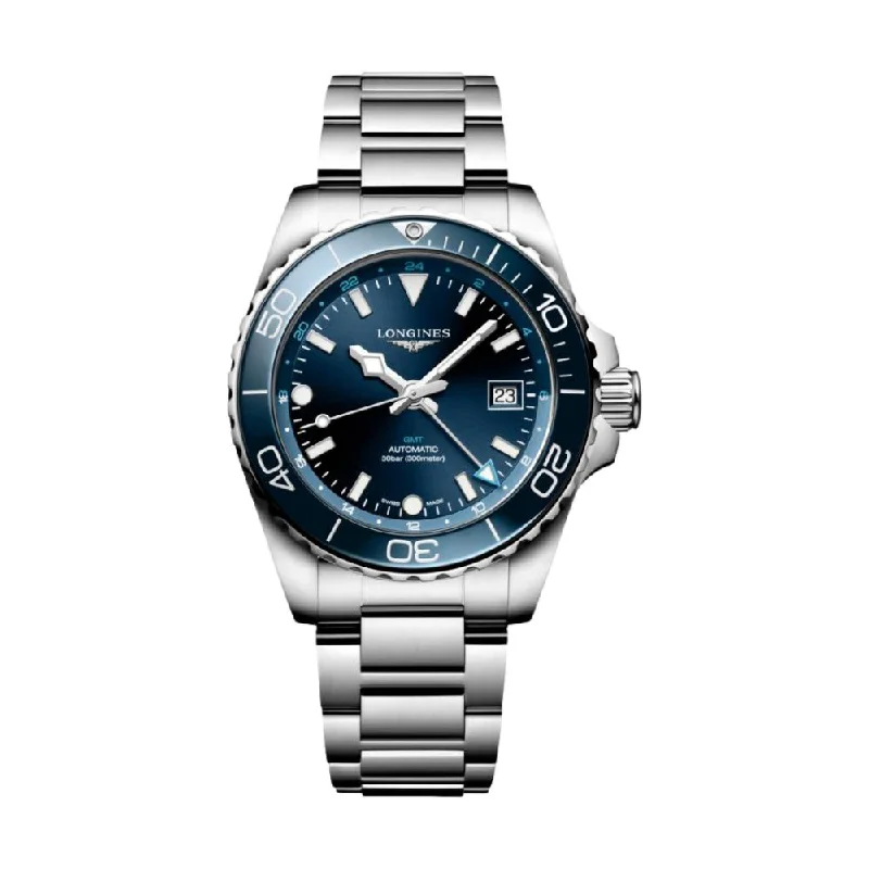 men's chronograph dive watches -HydroConquest GMT Blue Dial 41mm on Bracelet