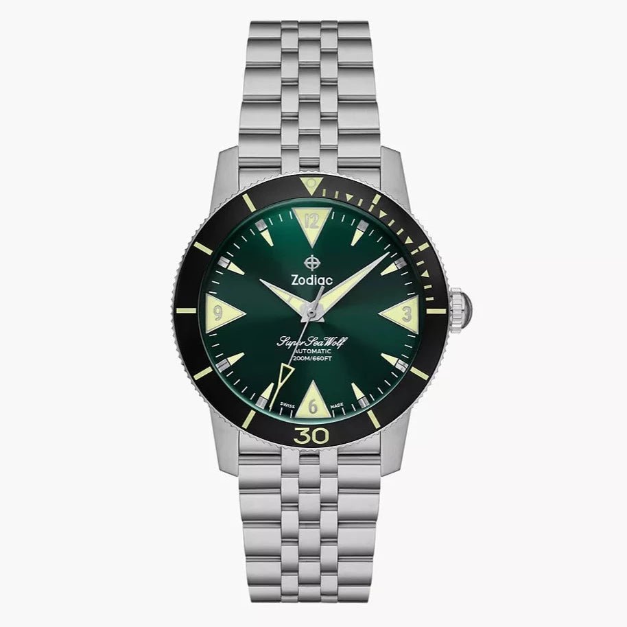 men's skeletonized watches with bold design elements -Zodiac ZO9218 Super Sea Wolf Skin Diver Green SS