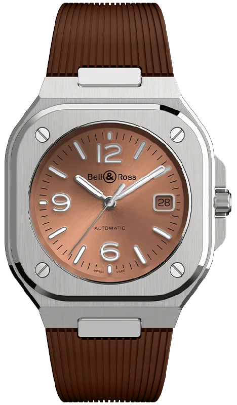 men's mechanical watches with personalized engraving display function -Bell & Ross BR 05 Auto Copper Brown Rubber