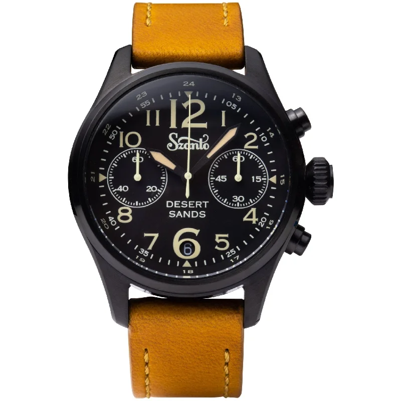 men's pilot watches with chime style design -Szanto Desert Sands Black Tan