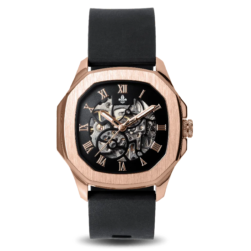 men's mechanical watches with C3 SuperLuminova display -The Avalon - Rose Gold