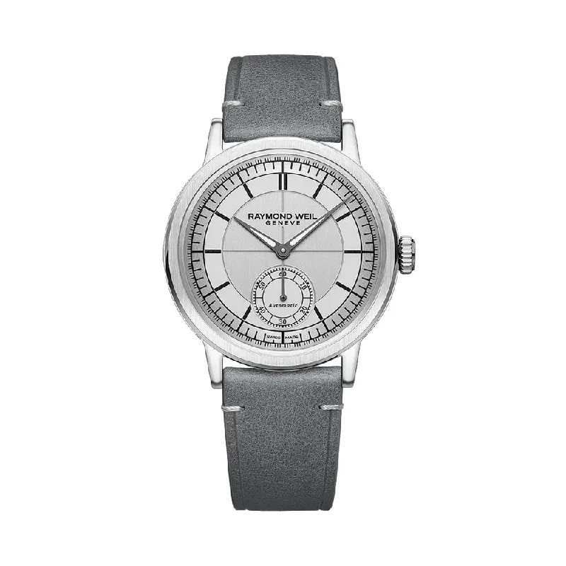 men's chronograph watches with phosphorescent style design -Millesime Men's Automatic Small Seconds Sector Dial 39.5mm - Silver on Leather Strap men's chronograph watches with phosphorescent style design -Millesime Men's Automatic Small Seconds Sector Dial 39.5mm - Silver on Leather Strap