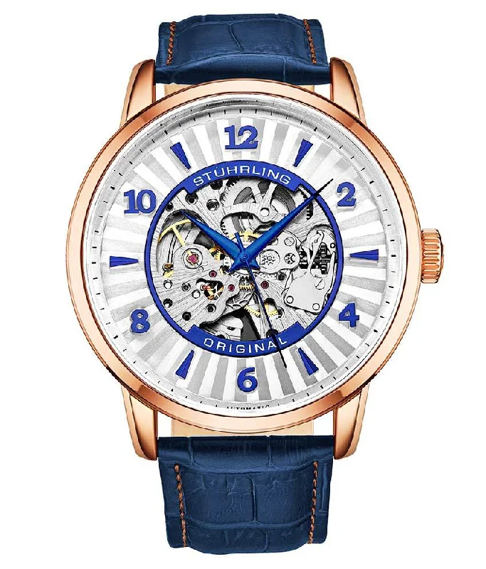 Silver Dial/ Rose Gold Case/ Blue Leather Strap
