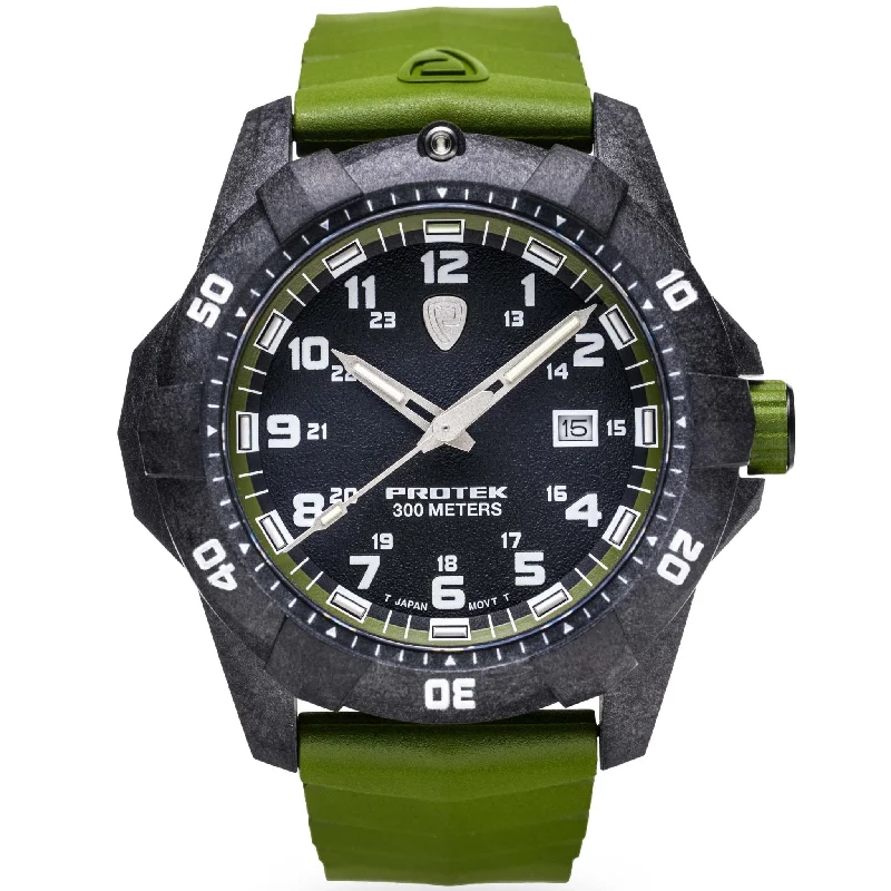 men's field watches with ergonomic style design -ProTek Carbon Dive 1000 Series Tritium Green men's field watches with ergonomic style design -ProTek Carbon Dive 1000 Series Tritium Green