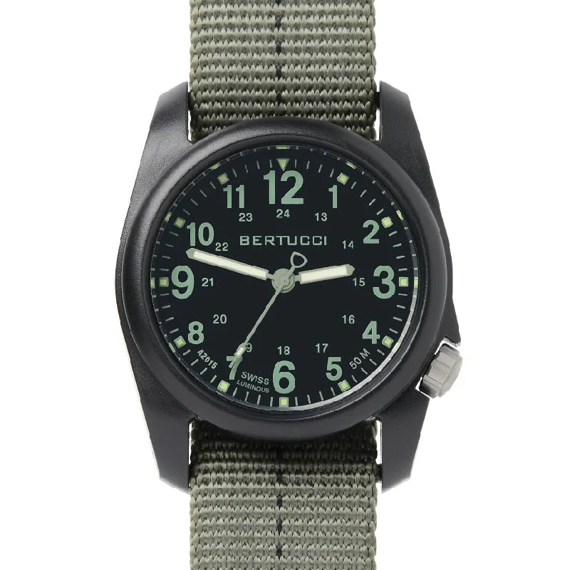 men's field watches with manual style design -Bertucci DX3 Plus Field Black Drab Green