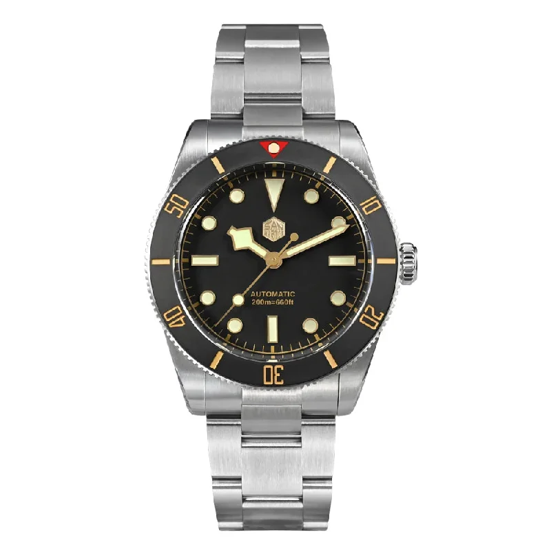 men's dive watches with luminescent hands -San Martin 37mm Vintage Diver Watch SN0138G