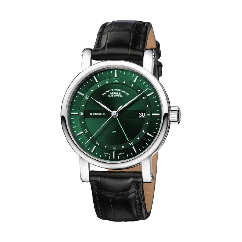 Mido-Baroncelli comparable-Teutonia II GMT Green Dial 41mm on Black Croco-Print Leather Strap Mido-Baroncelli comparable-Teutonia II GMT Green Dial 41mm on Black Croco-Print Leather Strap
