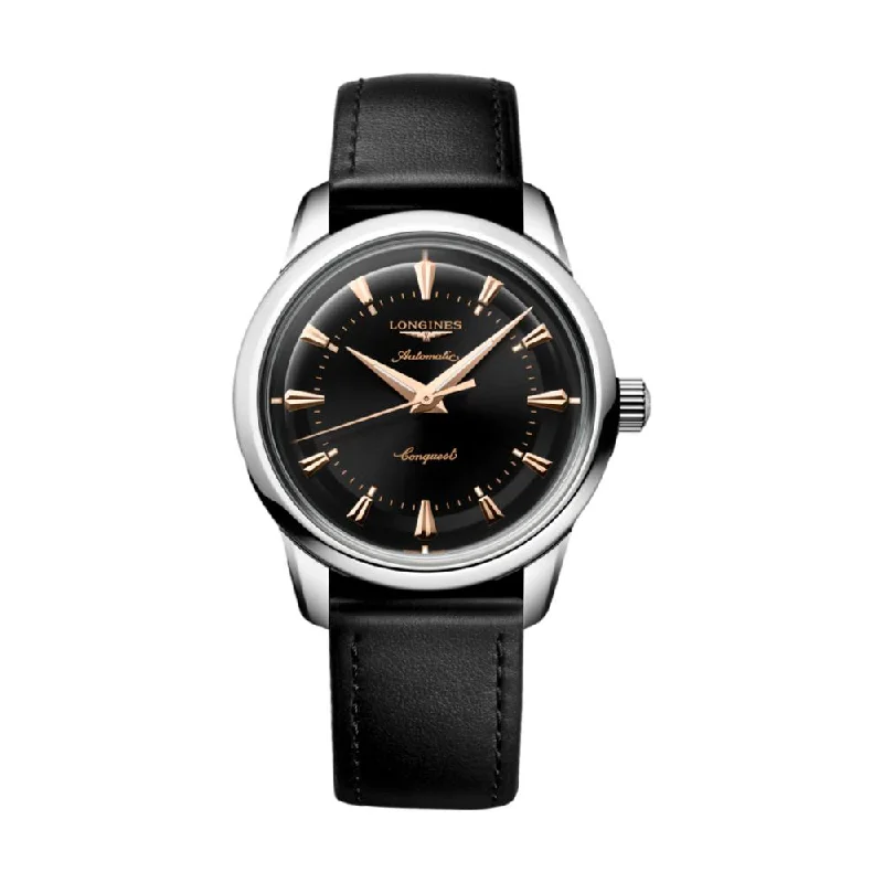 men's GMT watches with logo engraving design -Conquest Heritage Black 38mm