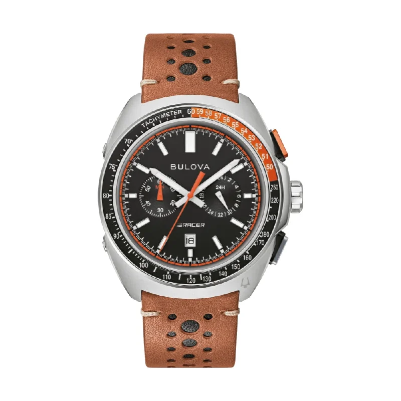 men's leather strap chronograph watches -Racer Chronograph Black Dial on Brown Leather Strap men's leather strap chronograph watches -Racer Chronograph Black Dial on Brown Leather Strap