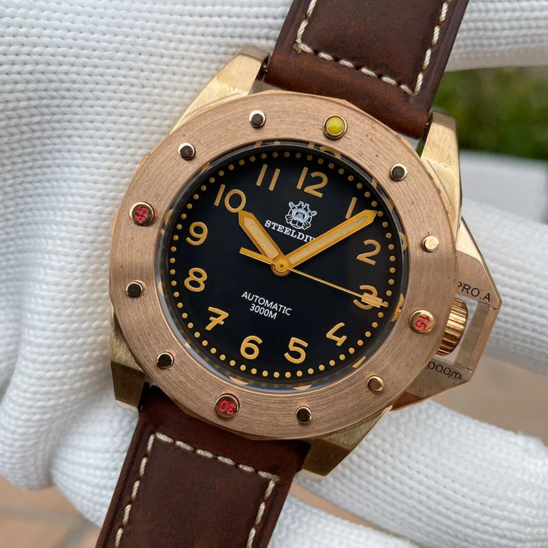 men's dive watches with silicone straps -Steeldive SD1945S Bronze 3000m Deep Dive Watch