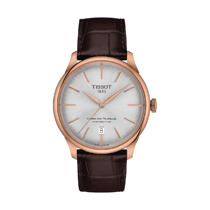 men's GMT watches with curved design -Chemin Des Tourelles Powermatic 80 39mm Silver Rose Gold-Tone men's GMT watches with curved design -Chemin Des Tourelles Powermatic 80 39mm Silver Rose Gold-Tone