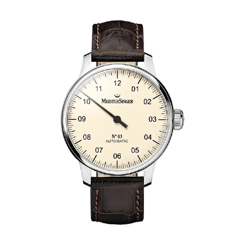 men's field watches with self-winding style design -N°03 Ivory Dial 43mm on Brown Croco Print Leather Strap men's field watches with self-winding style design -N°03 Ivory Dial 43mm on Brown Croco Print Leather Strap