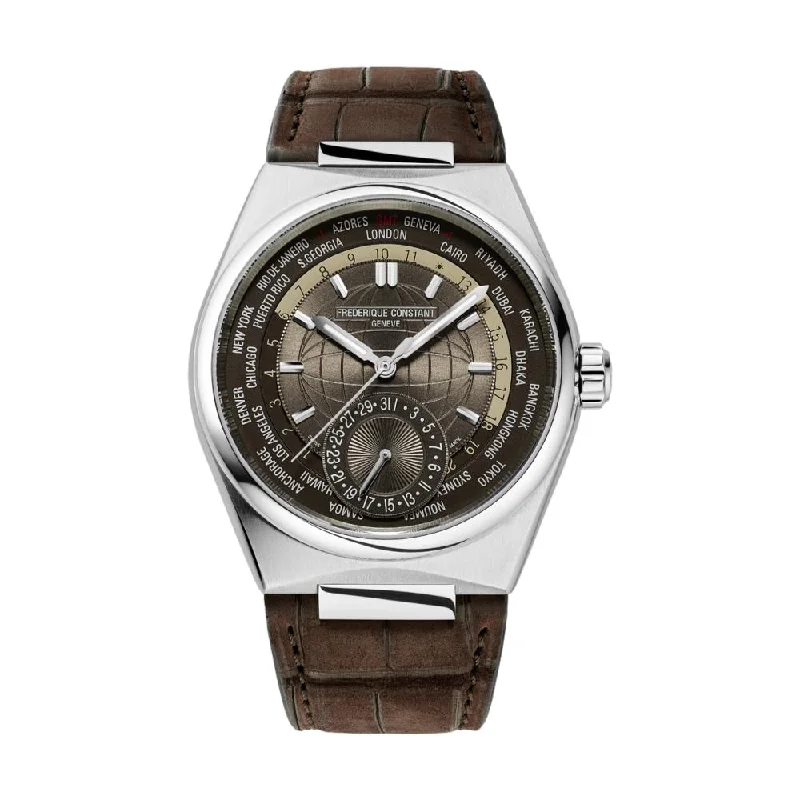 men's field watches with backlight design -Highlife Worldtimer Manufacture Brown Dial