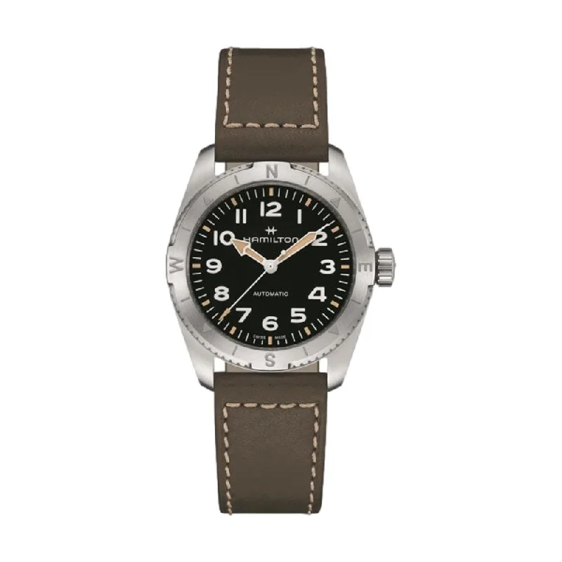 men's GMT watches with Swiss SuperLuminova design -Khaki Expedition 37mm - Black on Strap