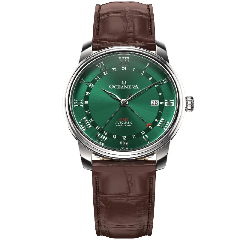 men's skeletonized watches with innovative features -Oceaneva OceanTrek GMT 200m Automatic Green Brown men's skeletonized watches with innovative features -Oceaneva OceanTrek GMT 200m Automatic Green Brown