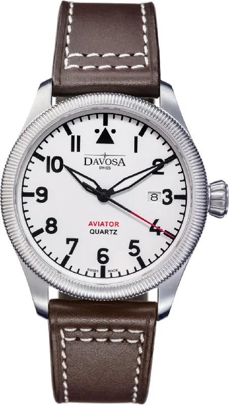 men's digital watches with Japanese SuperLuminova display -Davosa Aviator Quartz Silver men's digital watches with Japanese SuperLuminova display -Davosa Aviator Quartz Silver