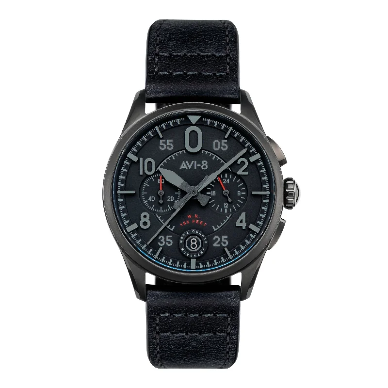 men's pilot watches with cyclops style design -AVI-8 Spitfire Lock Chronograph Slate Black