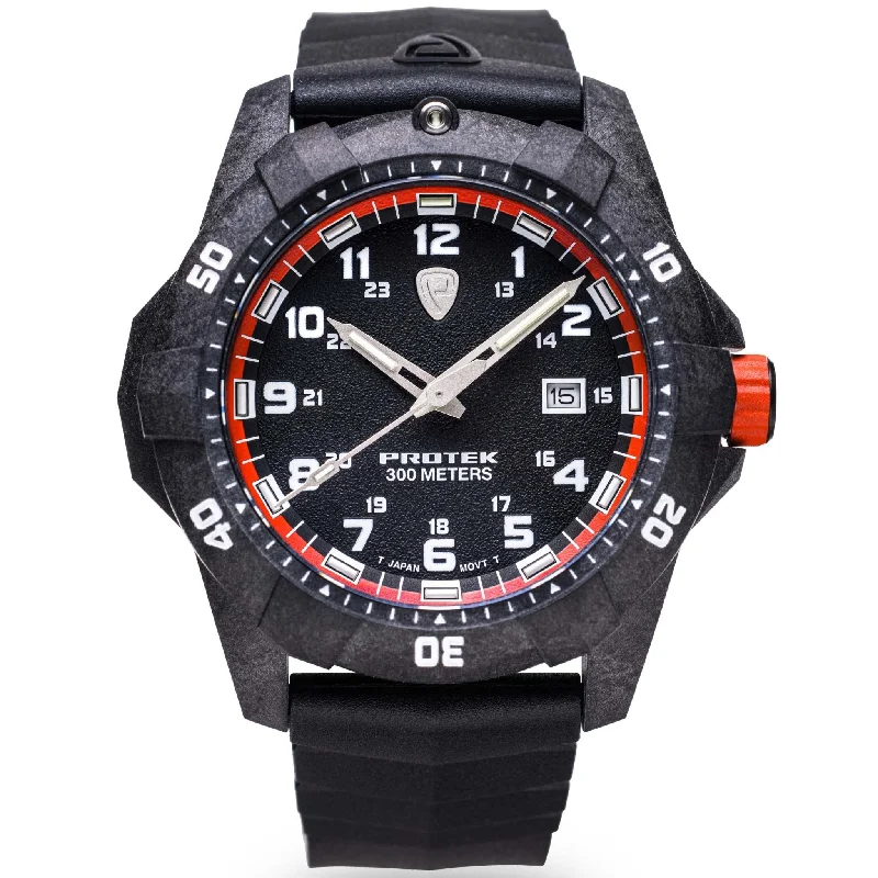 men's field watches with domed style design -ProTek Carbon Dive 1000 Series Tritium Black Orange men's field watches with domed style design -ProTek Carbon Dive 1000 Series Tritium Black Orange