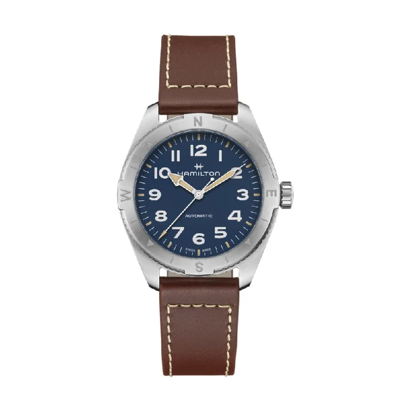 skeleton-back dress watches-Khaki Expedition 41mm, Blue on Strap