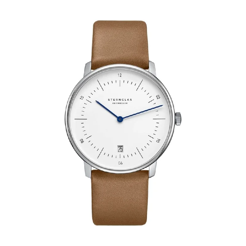 men's leather strap pilot watches -Naos White Dial Tan Strap