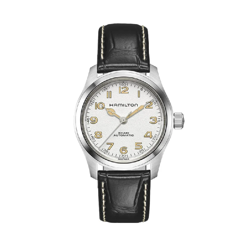 architect-style dresswatches-Khaki Field Murph 38mm - White on Leather Strap