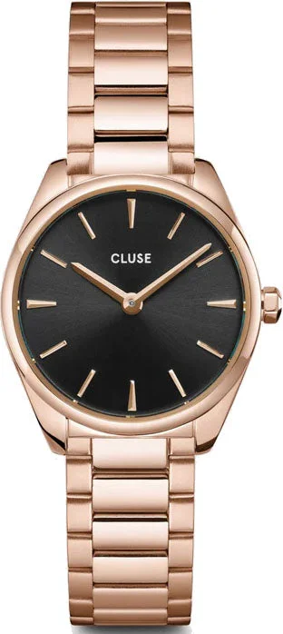 women's mechanical watches with leather style straps for formal events -Cluse Feroce Mini Black Rose Gold women's mechanical watches with leather style straps for formal events -Cluse Feroce Mini Black Rose Gold