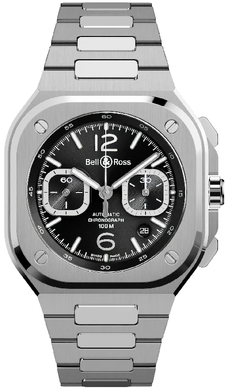 men's mechanical watches with tourbillon display function -Bell & Ross BR 05 Chrono Black Steel Bracelet
