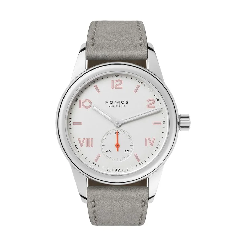 men's digital watches with sporty style design -Club Campus 36mm - White Silver-Plated on Leather Strap
