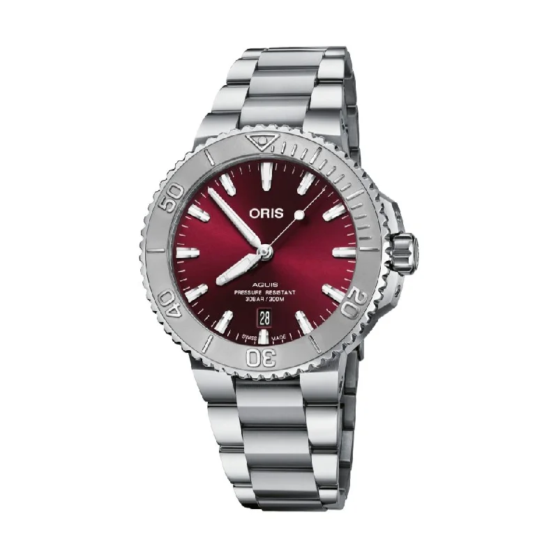 men's dive watches with world time style -Aquis Date Cherry Dial Edition