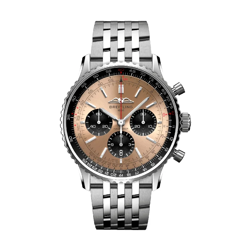 men's chronograph watches with luminous hands -Navitimer B01 Chronograph 43mm Stainless Steel - Copper
