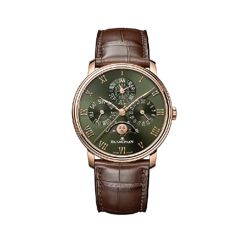 men's GMT watches with tide display function -Villeret Quantième Perpétuel Red Gold 40.3mm - Green on Leather Strap men's GMT watches with tide display function -Villeret Quantième Perpétuel Red Gold 40.3mm - Green on Leather Strap