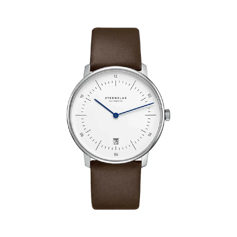 best men's dive watches -Naos White Dial Dark Brown Leather Strap