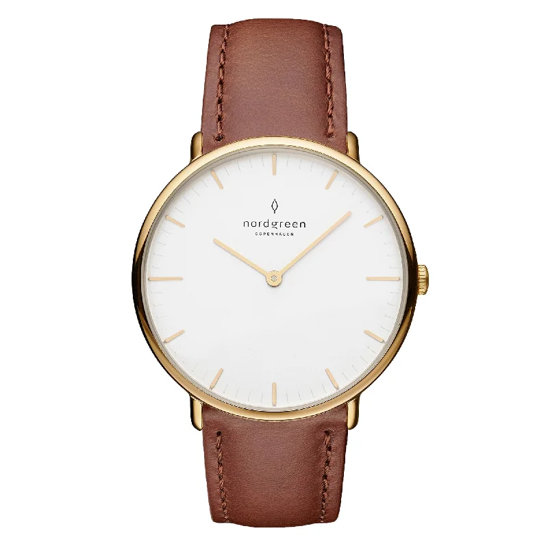 Unisex Christmas Gift Style Watches-Nordgreen Native Brown Leather 40mm Gold Case Watch Unisex Christmas Gift Style Watches-Nordgreen Native Brown Leather 40mm Gold Case Watch