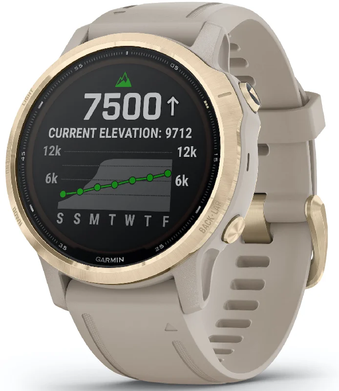 Smart Watches for Mens Instruction-Garmin Watch Fenix 6S Pro Solar Light Gold With Light Sand Band