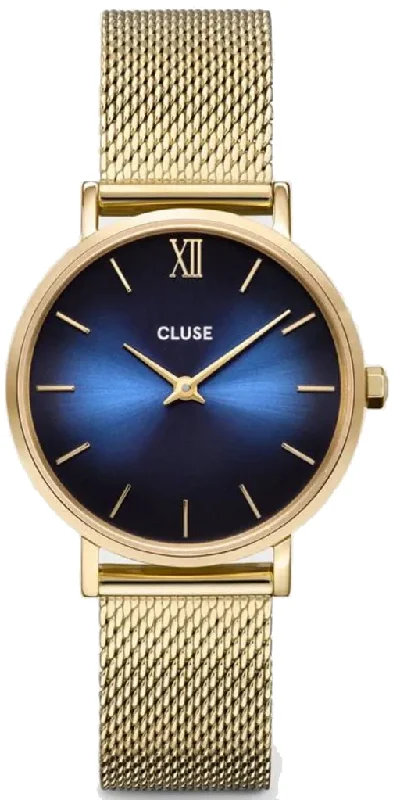 women's mechanical watches for fishing enthusiasts -Cluse Minuit Mesh Deep Blue