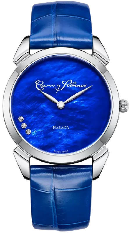 women's mechanical watches with monogram engraving display function -Cuervo y Sobrinos Watch Historiador Primera Dama Blue