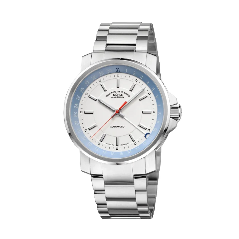 men's mechanical watches with timer display -MÜHLE-GLASHÜTTE 29ER POINTER DATE M1-25-32-MB AUTOMATIC METAL STRAP MEN WATCH