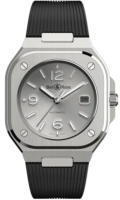 men's mechanical watches with date display function -Bell & Ross BR 05 Auto Silver Rubber