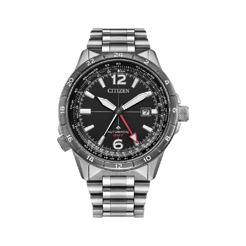 men's field watches with shock-resistant style design -Sky Automatic GMT Black Dial, 44.5 mm