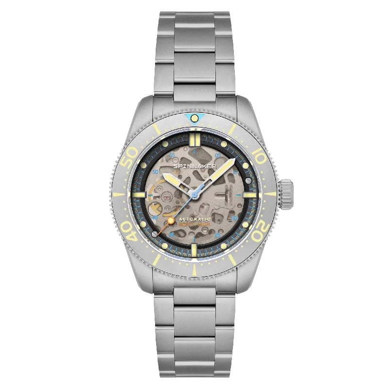 men's skeletonized watches with distinctive case material -Spinnaker Croft 42 Skeleton Automatic Sandblasted Steel