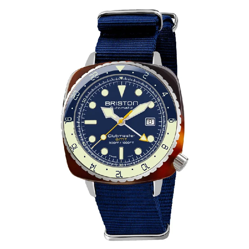 stylish men's skeletonized watches for night wear -Briston Clubmaster Diver Pro Swiss Automatic GMT Blue