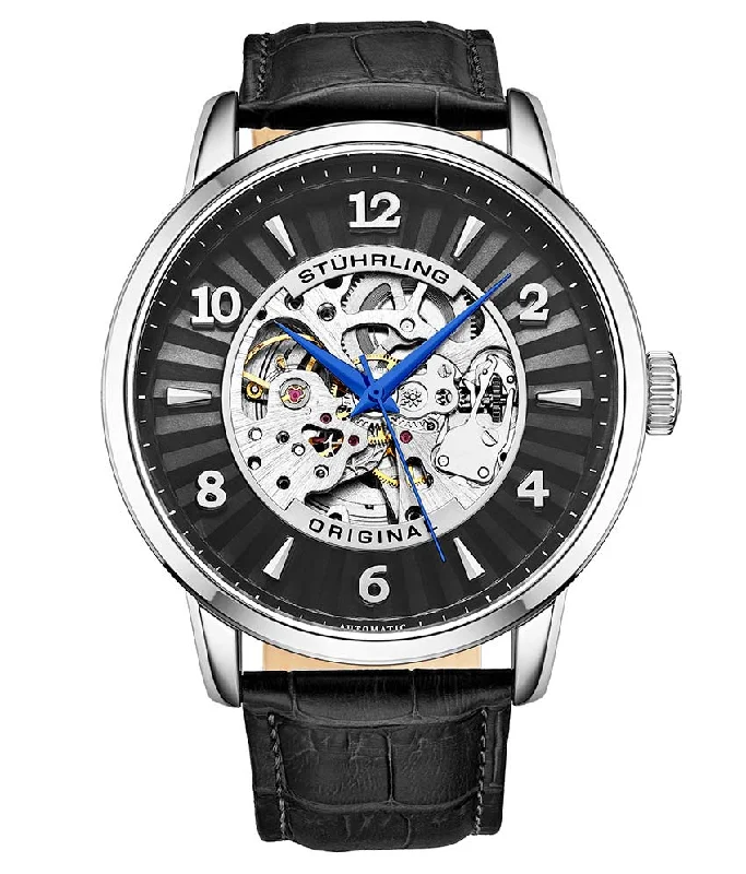 Black Dial/ Silver Case/ Black Leather Strap