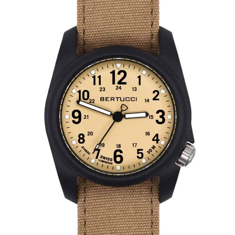 men's field watches with double-domed style design -Bertucci DX3 Canvas Patrol Khaki Tan men's field watches with double-domed style design -Bertucci DX3 Canvas Patrol Khaki Tan