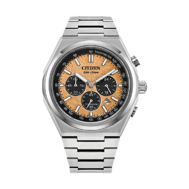 men's field watches with moon phase style design -Forza Chrono Super Titanium Orange Dial men's field watches with moon phase style design -Forza Chrono Super Titanium Orange Dial