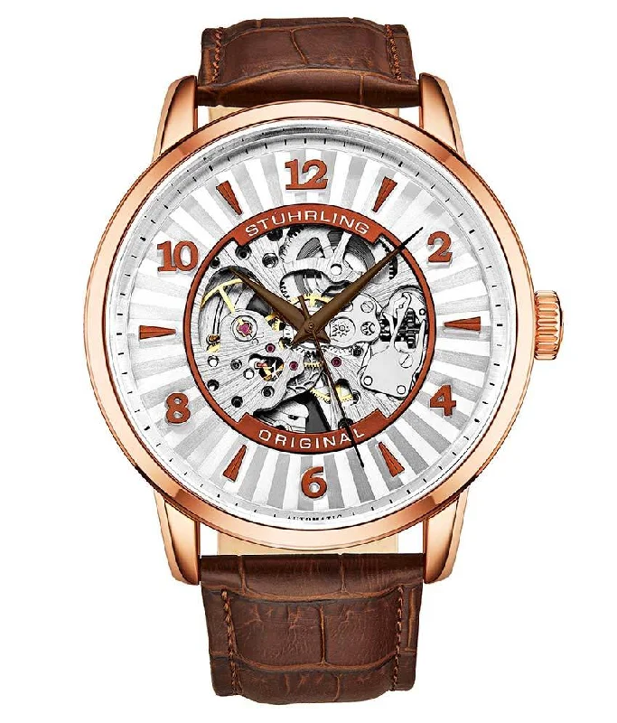 Silver Dial/ Rose Gold Case/ Brown Leather Strap