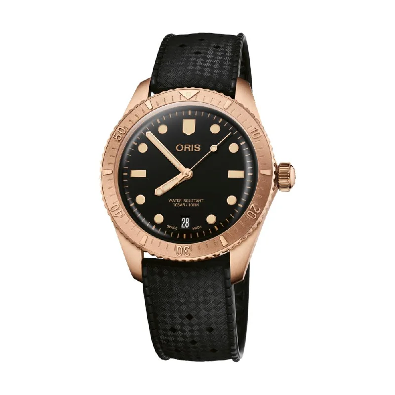 men's pilot watches with automatic style design -Oris Diver Sixty-Five Sepia, 38mm, Rubber strap men's pilot watches with automatic style design -Oris Diver Sixty-Five Sepia, 38mm, Rubber strap
